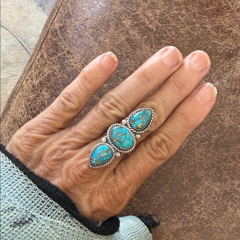 Triple Turquoise Stone Sterling Silver Ring size 9